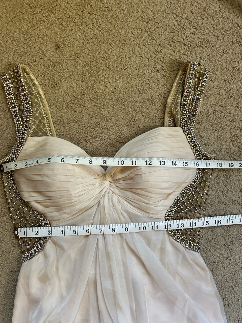 La Femme Chiffon Gown long Dress Size 10 Prompts Formal Beaded Sparkly champagne - Picture 6 of 16